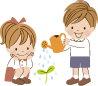 花に水やる子供達